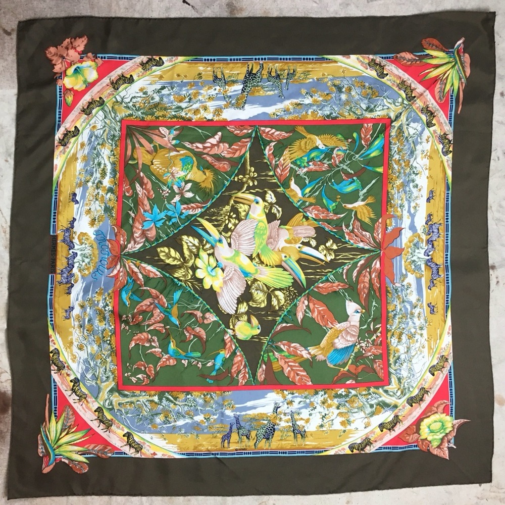 Authentic Hermès Scarf with African Motif 100%Silk